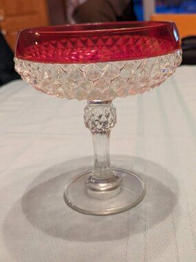 Cranberry glass candy compote bowl